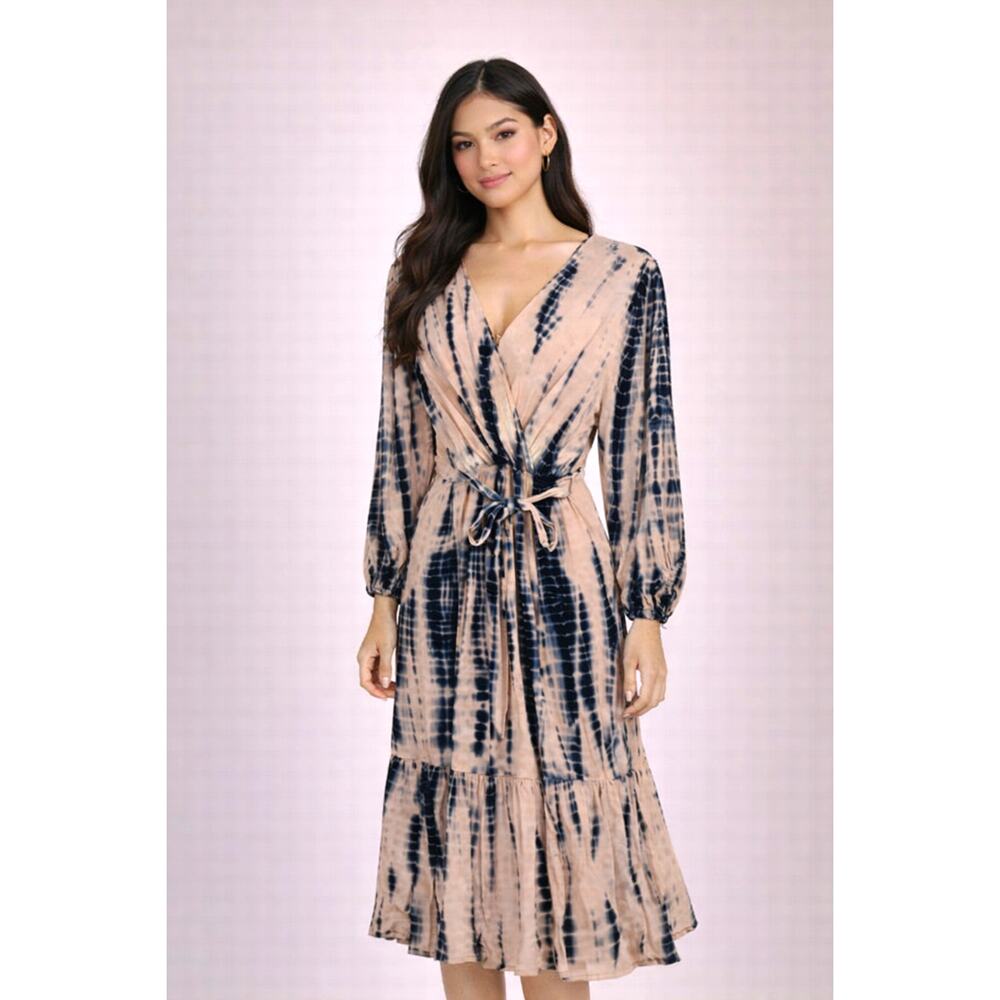 Young Fabulous & Broke Tie Blush and Navy Dye Wrap Maxi Dress XS
